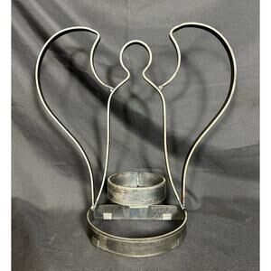 Welded Iron Angel Sculpture Candle Holder 12-1/2” Tall Very Good Condition